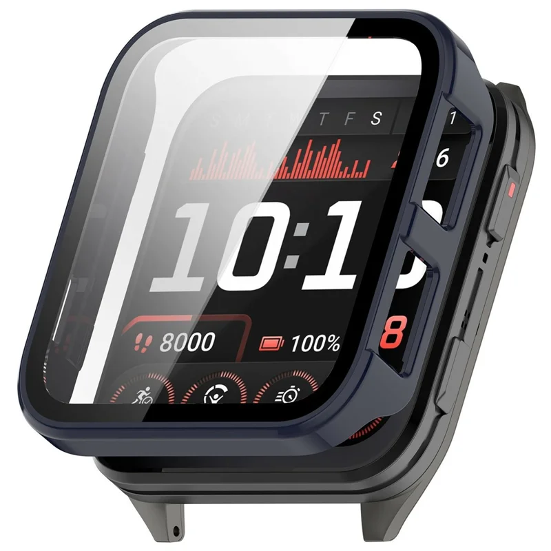 For Garmin Venu X1 Watch Case PC Frame Cover with Tempered Glass Screen Film - Dark Blue