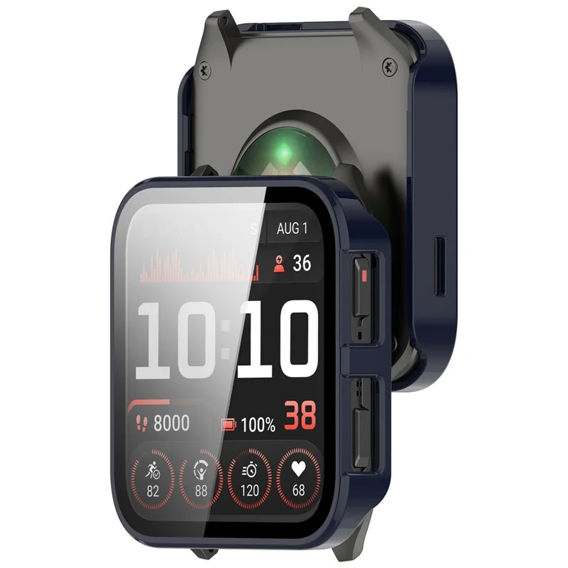 For Garmin Venu X1 Watch Case PC Frame Cover with Tempered Glass Screen Film - Dark Blue