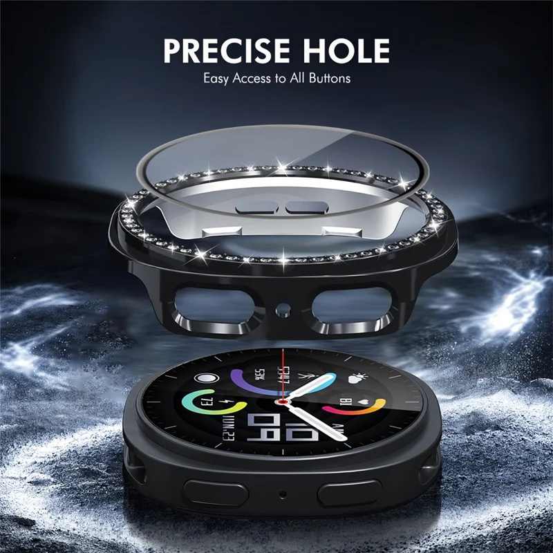 ENKAY HAT PRINCE For Samsung Galaxy Watch8 44mm Case with PMMA Screen Film Rhinestone Decor PC Watch Cover - Transparent
