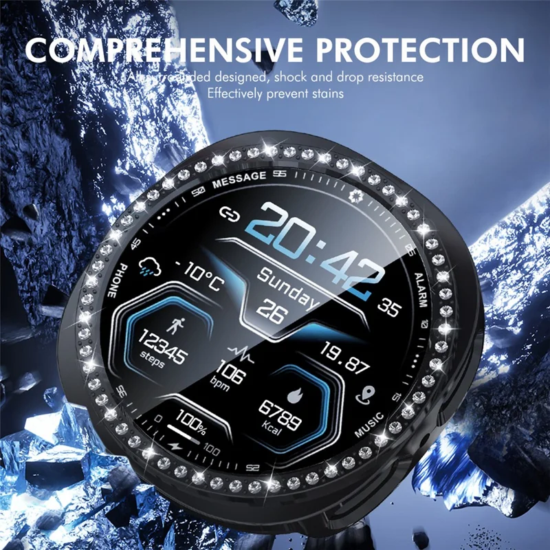 ENKAY HAT PRINCE For Samsung Galaxy Watch8 44mm Case with PMMA Screen Film Rhinestone Decor PC Watch Cover - Transparent