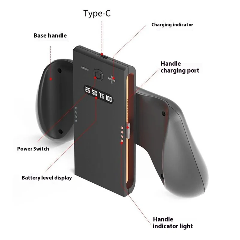 IPLAY HBS-2827 Зарядная рукоятка с док-станцией для двух контроллеров Joy-Con для Nintendo Switch с возможностью отсоединения