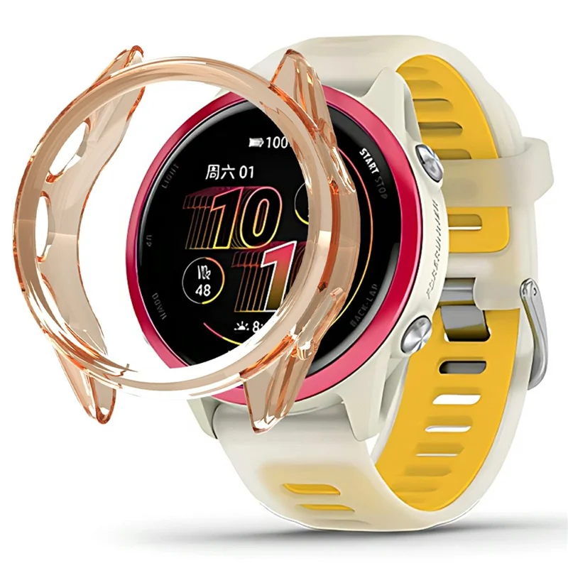 Защитный чехол для Garmin Forerunner 570 42мм из ТПУ с отверстиями - Прозрачный оранжевый