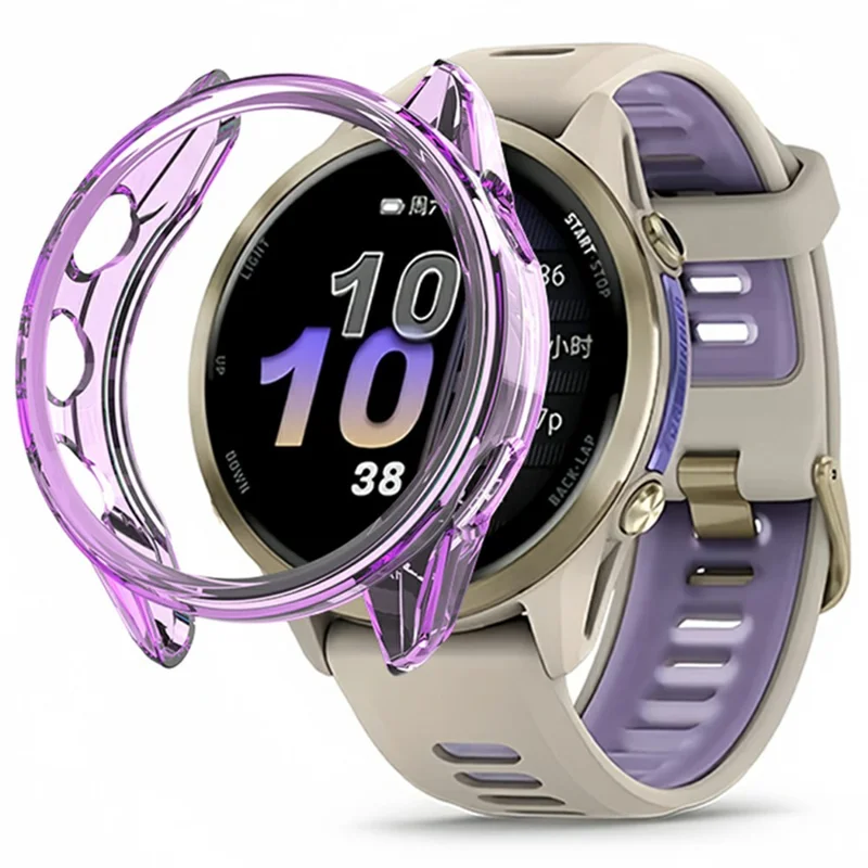 For Garmin Forerunner 970 47mm Protective Watch Case TPU Hollow Cover - Transparent Purple