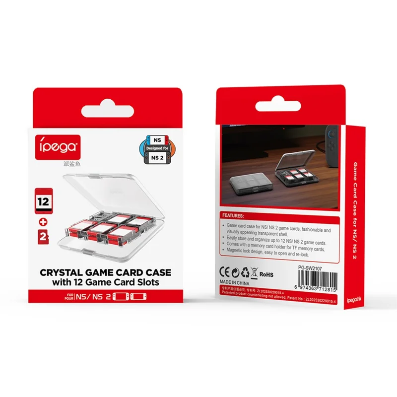 IPEGA PG-SW2107 For Nintendo Switch 2 Transparent Magnetic Game Card Storage Case Holds 12 Game Cards and 12 TF Cards