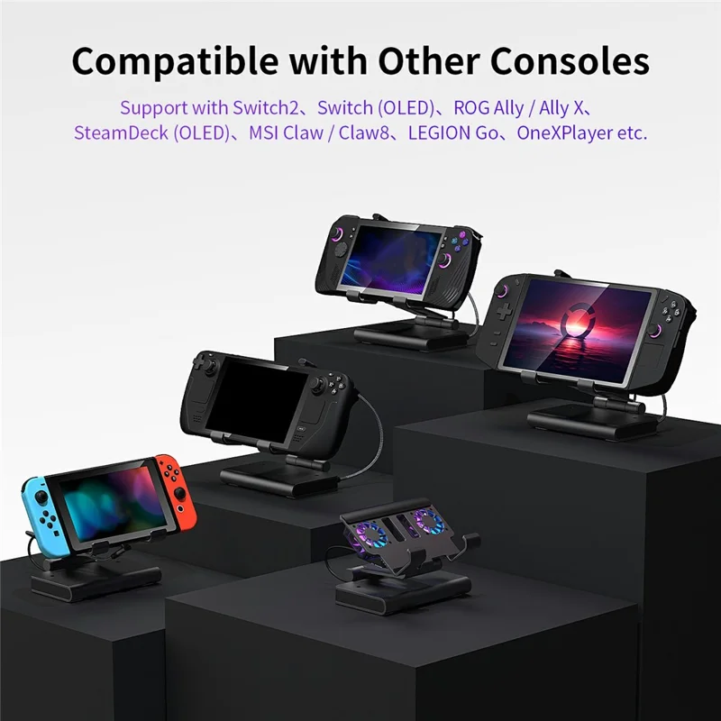For Nintendo Switch 2 100W Docking Station Cooling Fan Base Compatible with ROG Ally / Ally X / Steam Deck