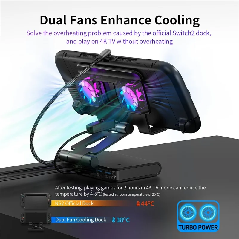For Nintendo Switch 2 100W Docking Station Cooling Fan Base Compatible with ROG Ally / Ally X / Steam Deck