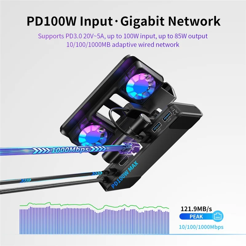 For Nintendo Switch 2 100W Docking Station Cooling Fan Base Compatible with ROG Ally / Ally X / Steam Deck