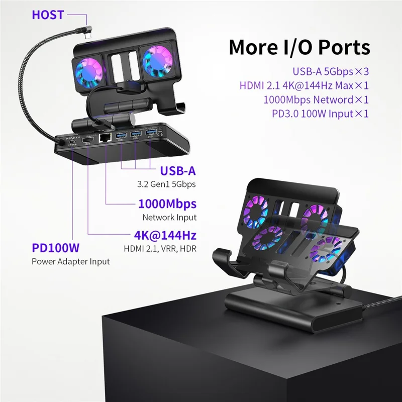 For Nintendo Switch 2 100W Docking Station Cooling Fan Base Compatible with ROG Ally / Ally X / Steam Deck