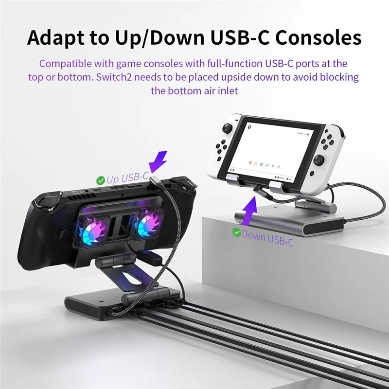 For Nintendo Switch 2 100W Docking Station Cooling Fan Base Compatible with ROG Ally / Ally X / Steam Deck