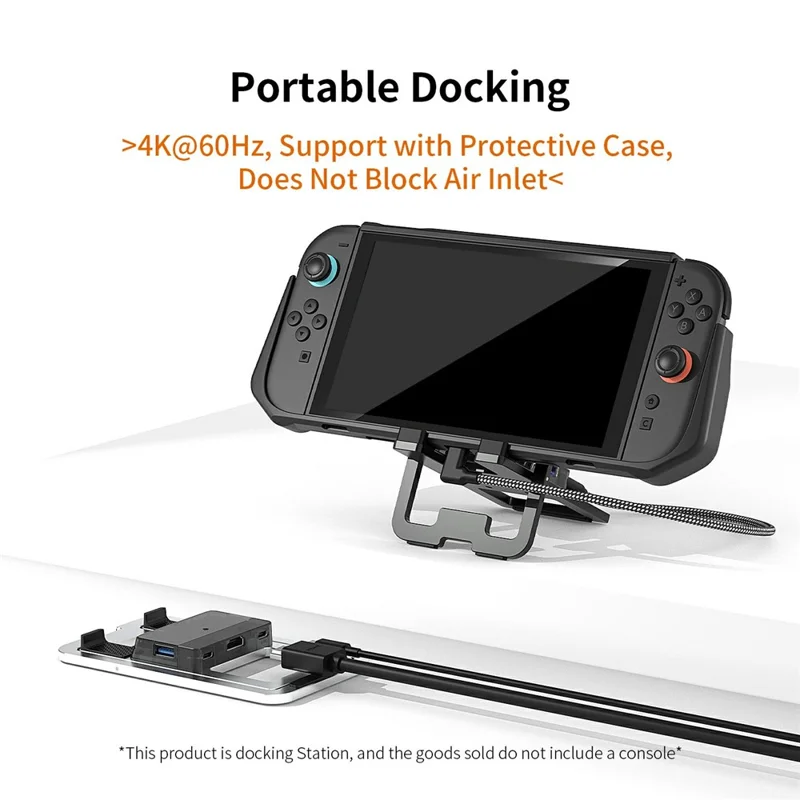 USB Folding Dock for Asus ROG Ally X / Steam Deck / Nintendo Switch 2 , Ultra Thin Aluminum Alloy Multi Port Handheld Game Console Stand - Black