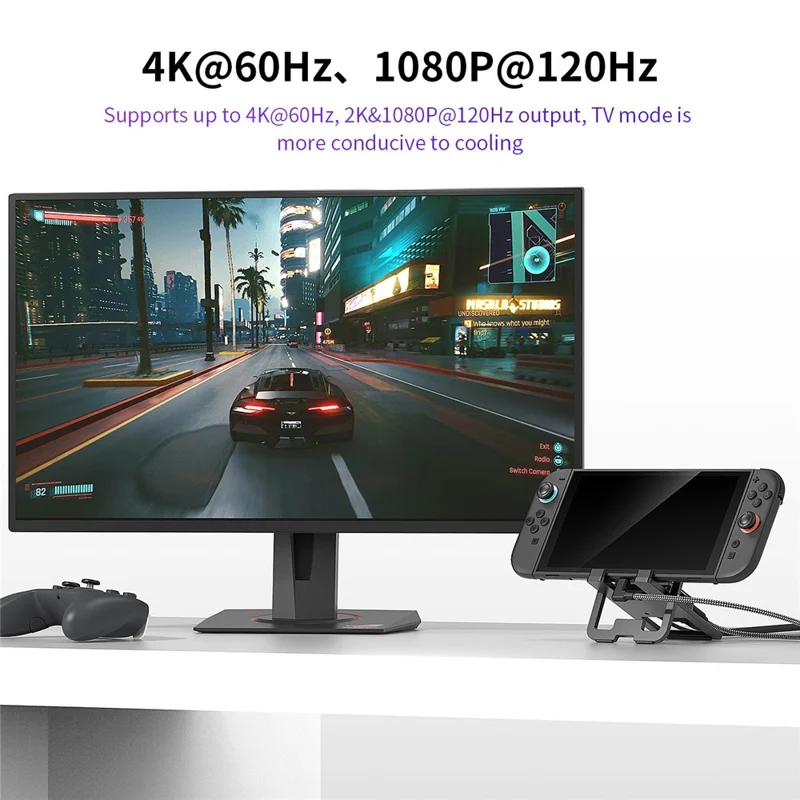 USB Folding Dock for Asus ROG Ally X / Steam Deck / Nintendo Switch 2 , Ultra Thin Aluminum Alloy Multi Port Handheld Game Console Stand - Black
