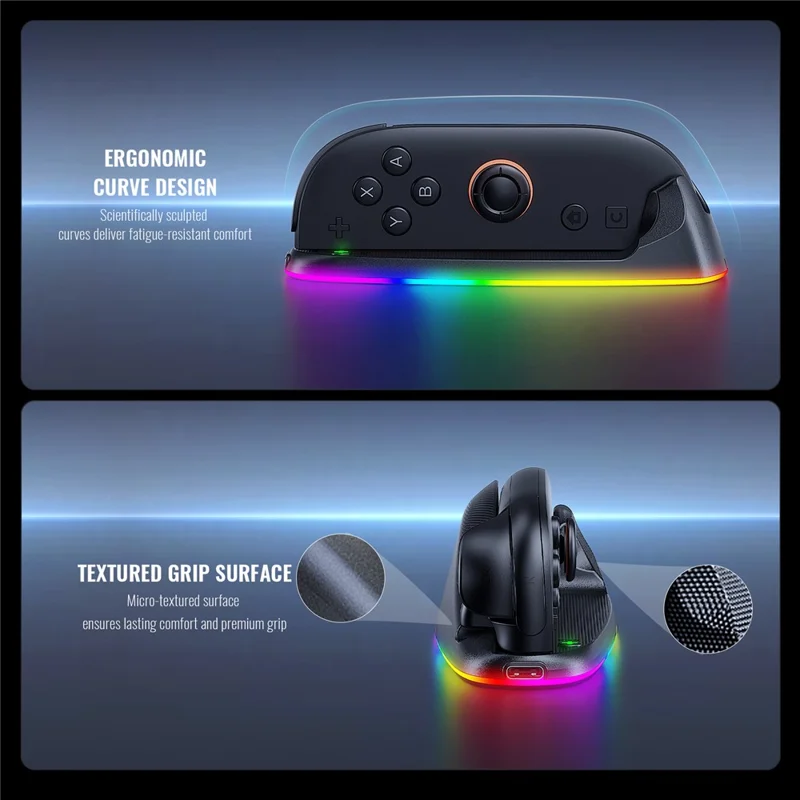 JYS JYS-NS2320 2 шт. для Nintendo Switch 2 Joy-Con контроллера Док-станция мыши с RGB-подсветкой и магнитной зарядкой - Черный