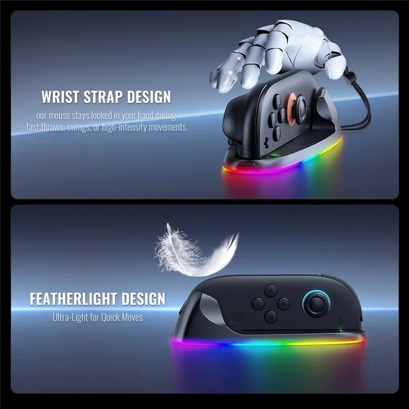 JYS JYS-NS2320 2 шт. для Nintendo Switch 2 Joy-Con контроллера Док-станция мыши с RGB-подсветкой и магнитной зарядкой - Черный