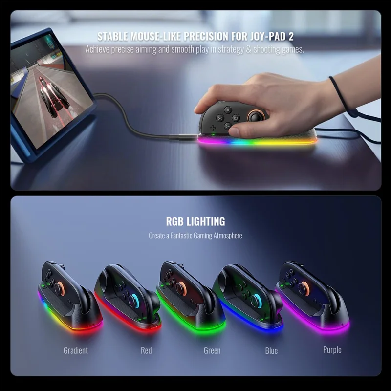 JYS JYS-NS2320 2 шт. для Nintendo Switch 2 Joy-Con контроллера Док-станция мыши с RGB-подсветкой и магнитной зарядкой - Черный