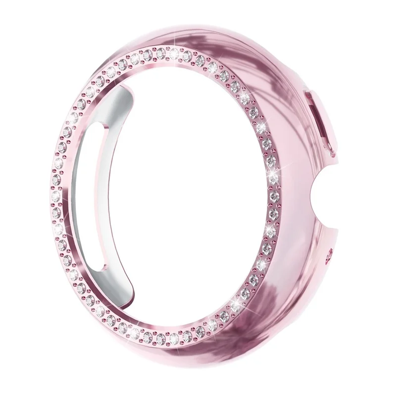 For Google Pixel Watch 4 45mm Case Single Row Rhinestone Decorative Hollow Design PC Watch Cover - Pink