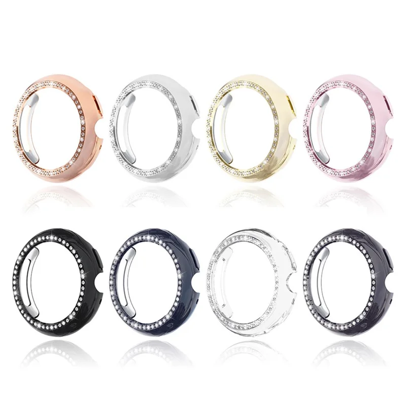 For Google Pixel Watch 4 45mm Case Single Row Rhinestone Decorative Hollow Design PC Watch Cover - Pink