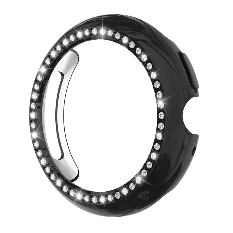 For Google Pixel Watch 4 45mm Case Single Row Rhinestone Decorative Hollow Design PC Watch Cover - Black