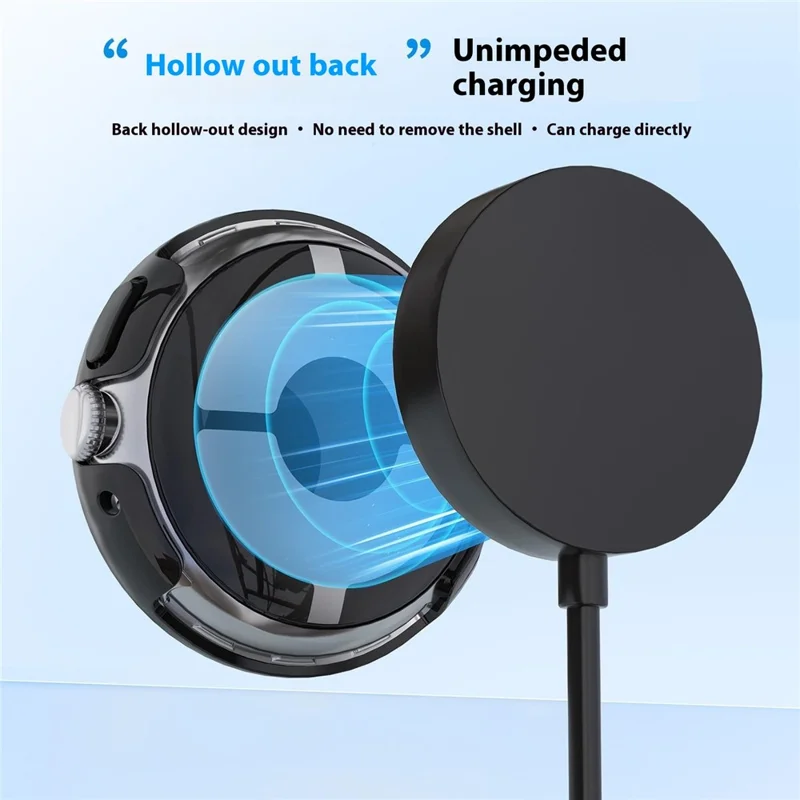 For Google Pixel Watch 4 45mm Case Single Row Rhinestone Decorative Hollow Design PC Watch Cover - Black