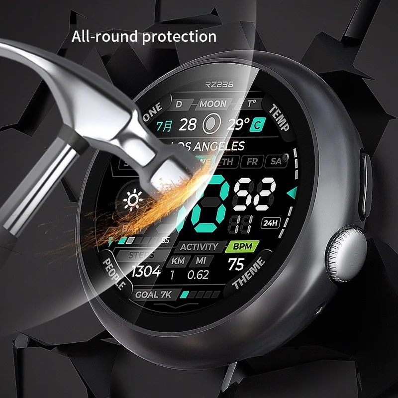 For Google Pixel Watch 4 45mm Hard PC Watch Protective Case with Tempered Glass Film - Black