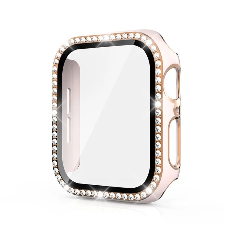 Electroplating Crystal PC Case Frame Cover with Tempered Glass Screen Protector for Apple Watch 4 / 5 / 6 / SE / SE (2022) 40mm - Pink / Gold