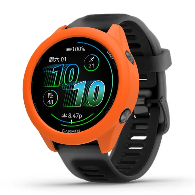 For Garmin Forerunner 570 42mm Watch Case Soft Silicone Hollow Watch Frame Cover - Orange