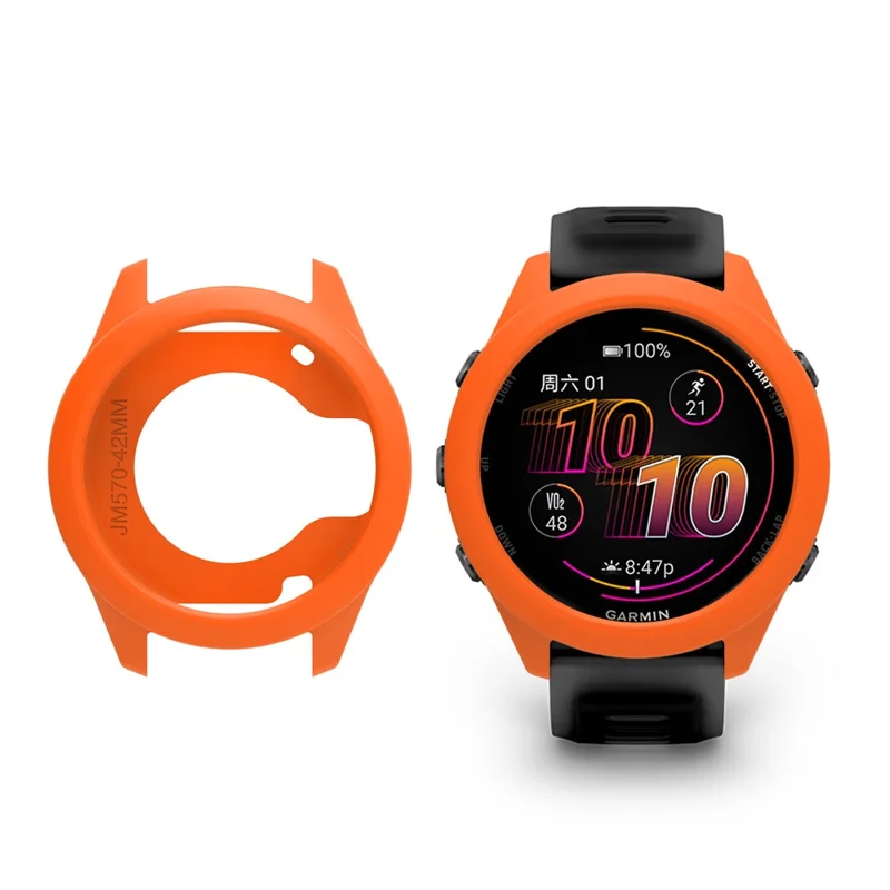 For Garmin Forerunner 570 42mm Watch Case Soft Silicone Hollow Watch Frame Cover - Orange