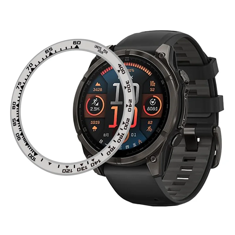 Style B für Garmin Fenix 8 MIP Solar 47mm Uhr Lünette Aluminiumlegierung Schutzring - Silber / Schwarze Markierungen
