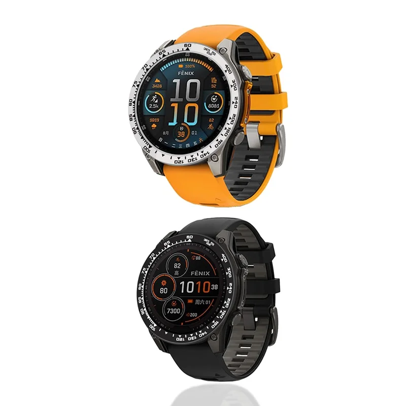 Style B für Garmin Fenix 8 MIP Solar 47mm Uhr Lünette Aluminiumlegierung Schutzring - Silber / Schwarze Markierungen