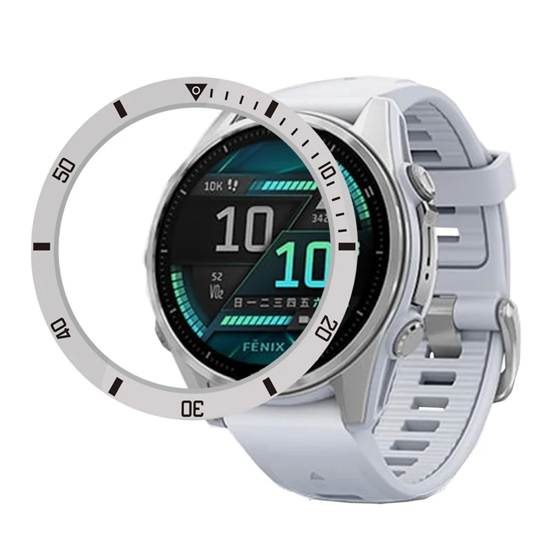 Bisel de aluminio para Garmin Fenix 8 MIP Solar 47mm - Anillo protector en Plata / Marcas en Negro