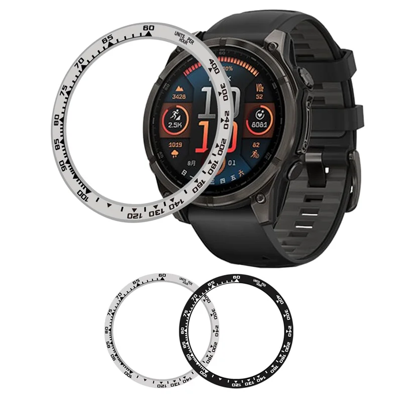 Style B For Garmin Fenix 8 AMOLED 47mm Watch Bezel Aluminum Alloy Protective Ring - Silver / Black Markings