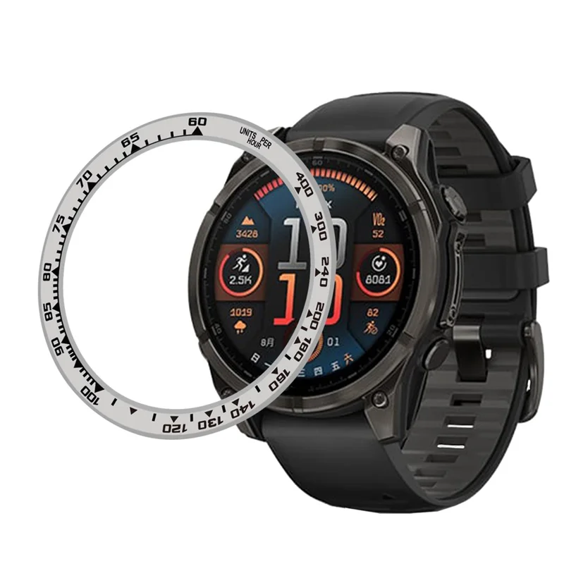 Style B For Garmin Fenix 8 AMOLED 43mm Watch Bezel Aluminum Alloy Protective Ring - Silver / Black Markings