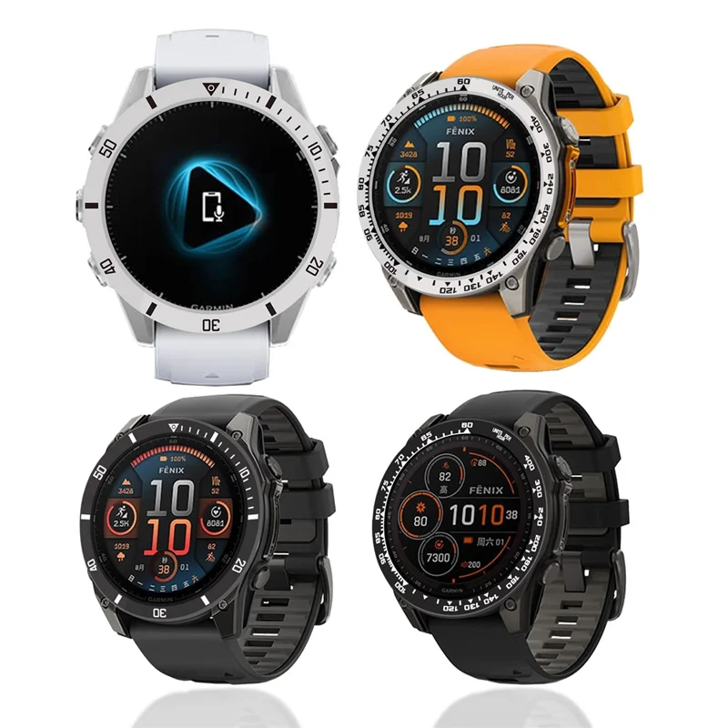 Style A pour Garmin Fenix 8 AMOLED 43mm Lunette de montre en alliage d'aluminium - Argent / Marquages noirs