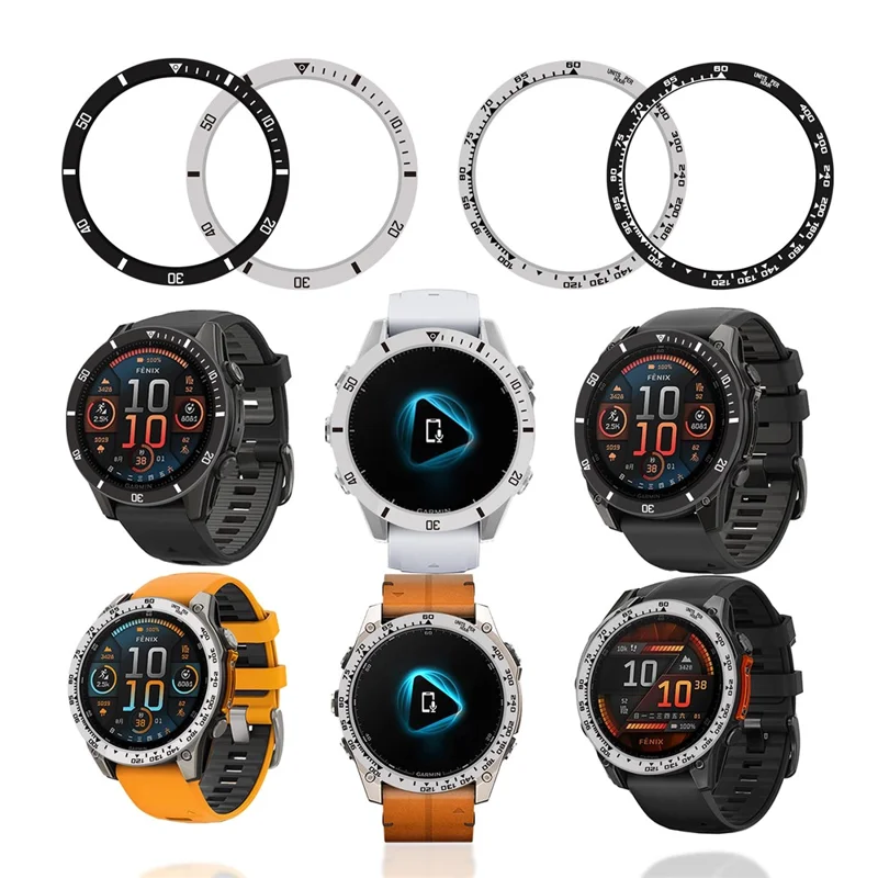 Style A pour Garmin Fenix 8 AMOLED 43mm Lunette de montre en alliage d'aluminium - Argent / Marquages noirs