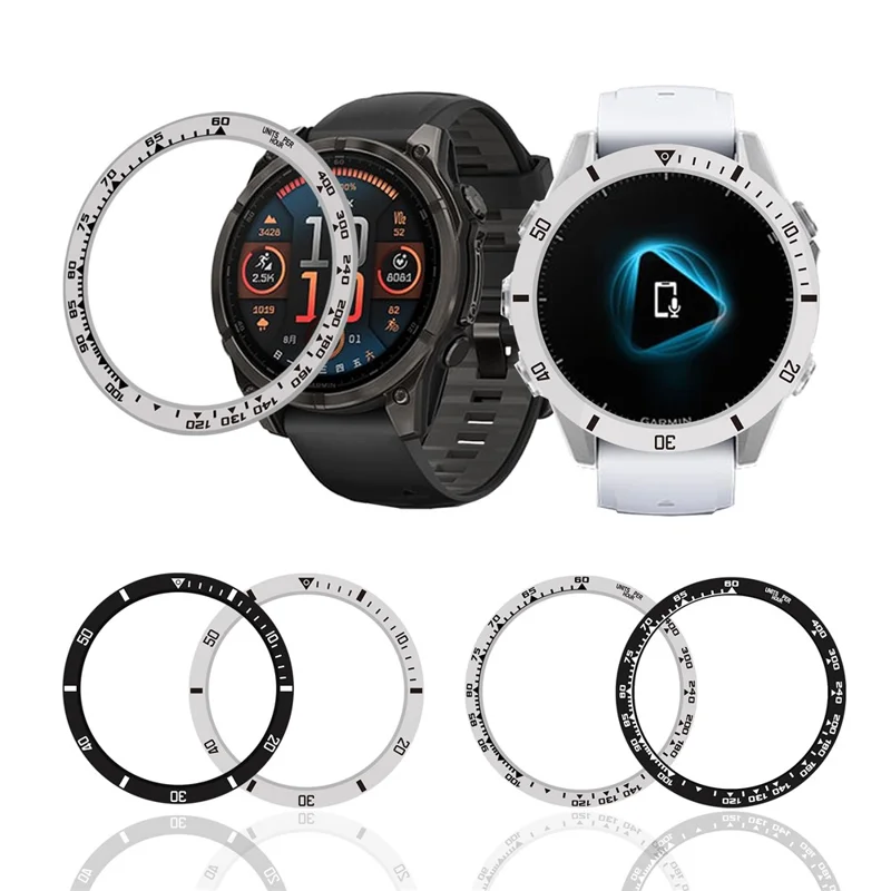 Style A pour Garmin Fenix 8 AMOLED 43mm Lunette de montre en alliage d'aluminium - Argent / Marquages noirs