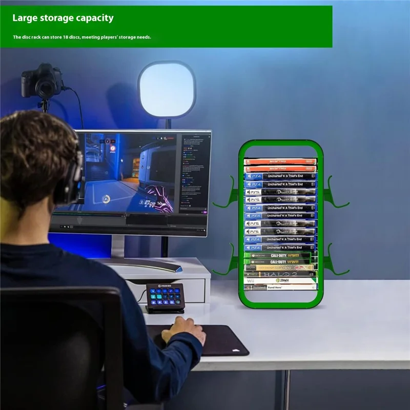 LINYUVO Game Disc Organizer Controller Stand For Nintendo Switch 2  /  Switch  /  Sony PlayStation 5  /  4  /  Xbox Series X  /  S - White  /  Baby Blue