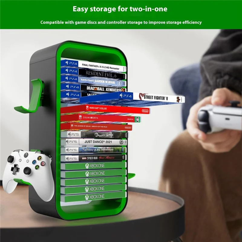 LINYUVO Game Disc Organizer Controller Stand For Nintendo Switch 2  /  Switch  /  Sony PlayStation 5  /  4  /  Xbox Series X  /  S - White  /  Black