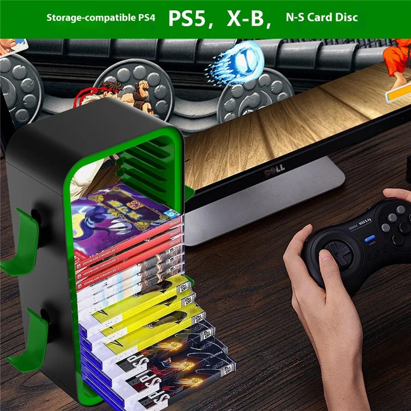 LINYUVO Game Disc Organizer Controller Stand For Nintendo Switch 2  /  Switch  /  Sony PlayStation 5  /  4  /  Xbox Series X  /  S - White  /  Black