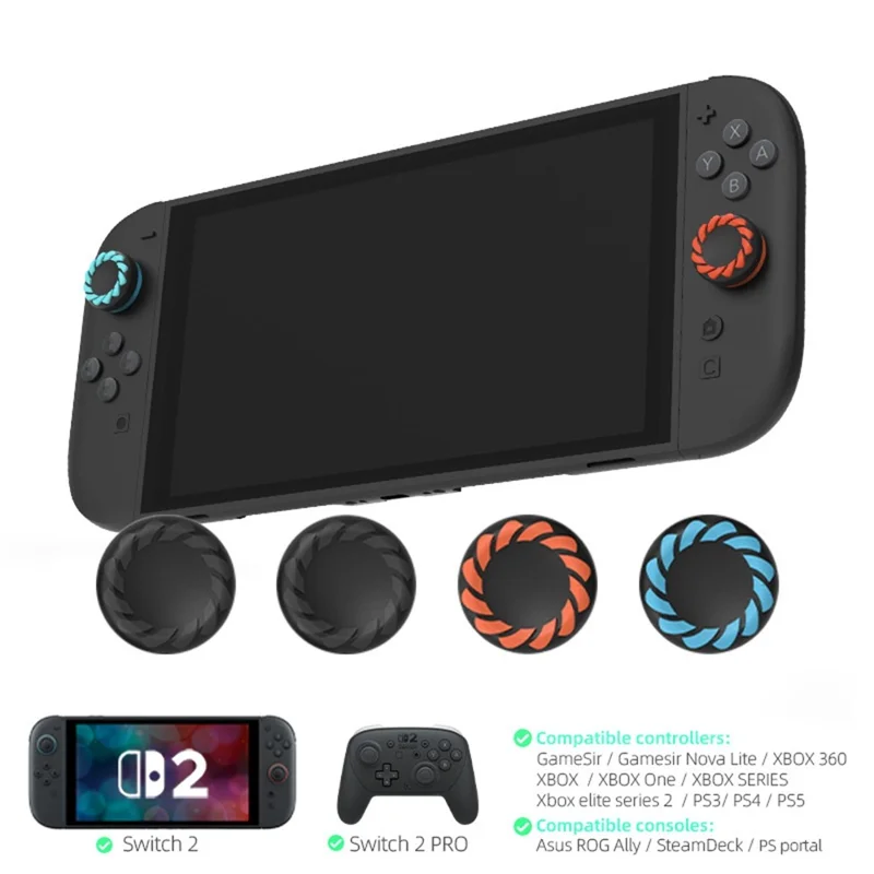 DATA FROG 4Pcs for Nintendo Switch 2 Joystick Caps Joy-Con Anti Slip Protective Thumb Grip Silicone Caps - Black+Orange+Blue
