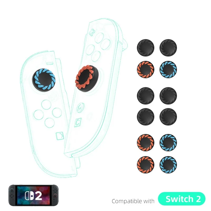 DATA FROG 4Pcs for Nintendo Switch 2 Joystick Caps Joy-Con Anti Slip Protective Thumb Grip Silicone Caps - Black+Orange+Blue