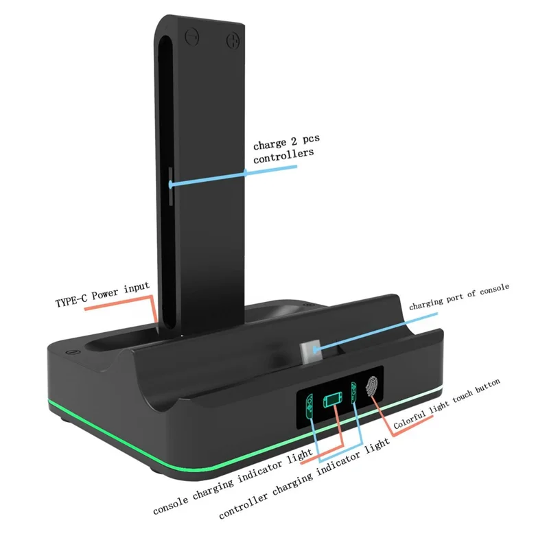 KJH KJH-NS2-029 For Nintendo Switch 2 Charging Dock Joy-Con Controllers Charging Station with RGB Light - Black