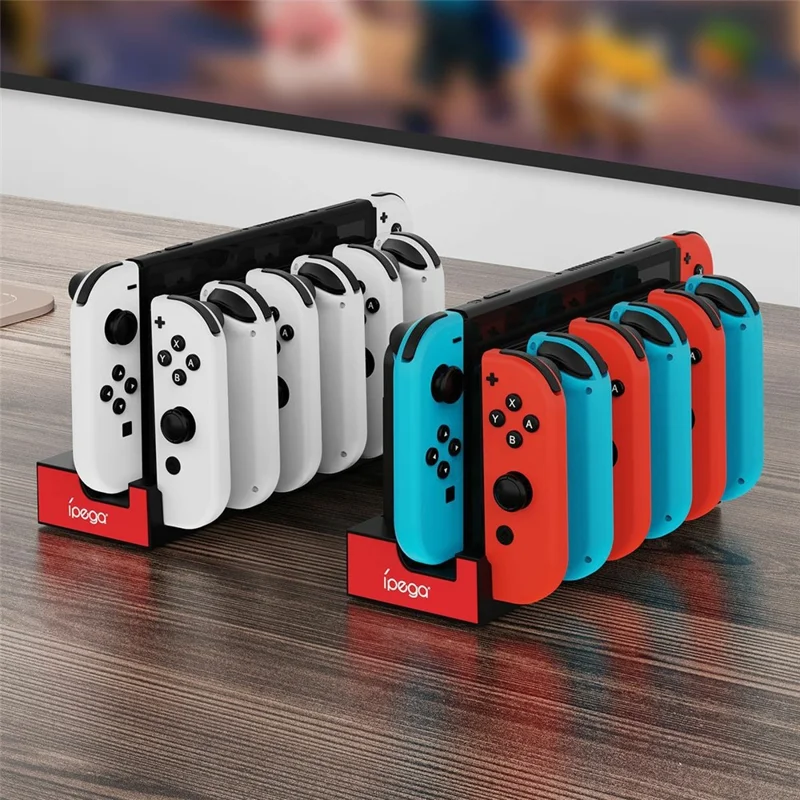 IPEGA PG-SW129 For Nintendo Switch / Switch OLED 6 in 1 Charger Dock Joy-Con Charging Station - Black  /  Red