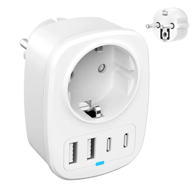 5 in 1 20W EU Plug Travel Adapter 1 AC Port + 2 USB-C + 2 USB-A Socket Converter