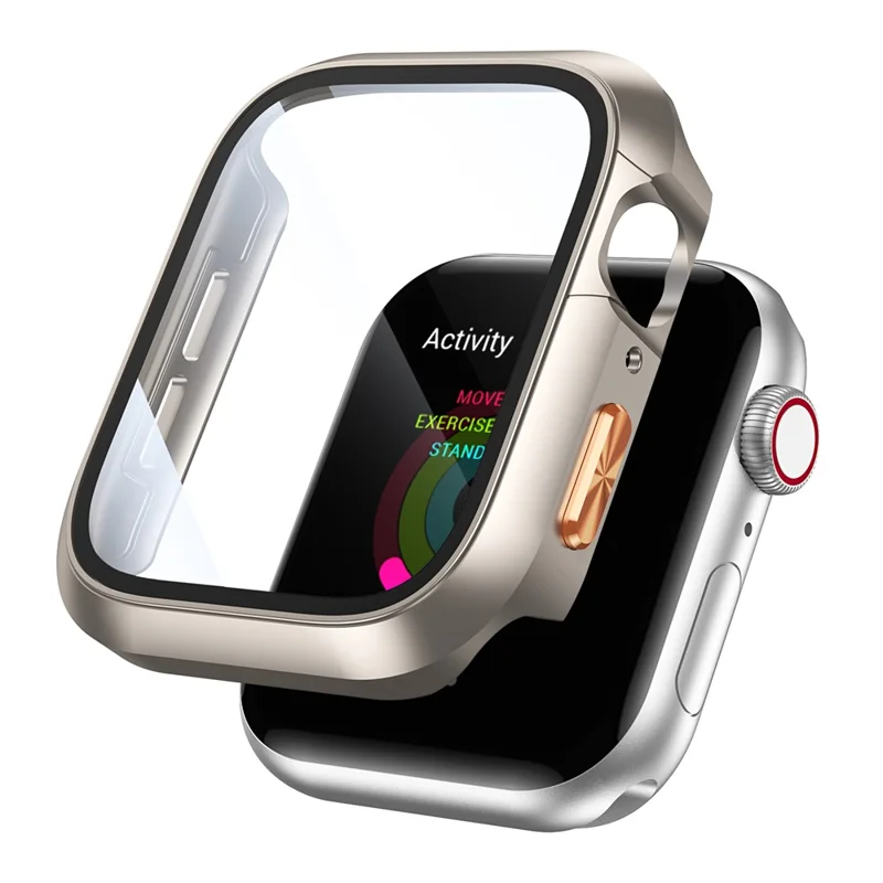 Funda de reloj de PC a prueba de golpes de 46 mm para Apple Watch Series 10 con botón texturizado 3D naranja - Starlight
