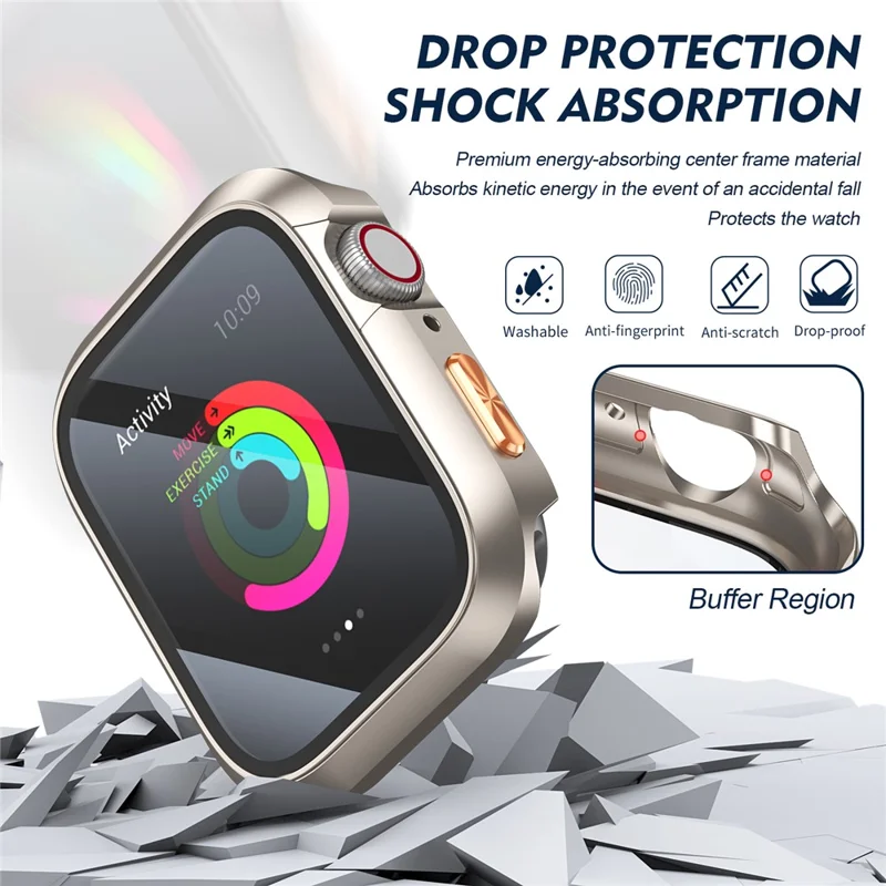Funda de reloj de PC a prueba de golpes de 46 mm para Apple Watch Series 10 con botón texturizado 3D naranja - Starlight