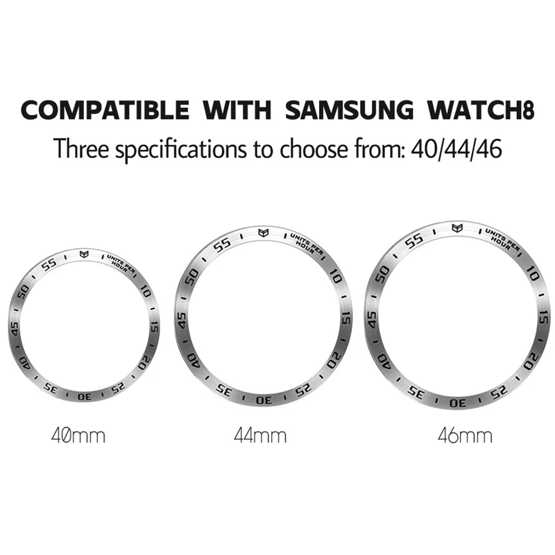 Type A for Samsung Galaxy Watch8 44mm Bezel Ring Metal Bezel Styling Dial Protective Case Cover - Black / White Characters