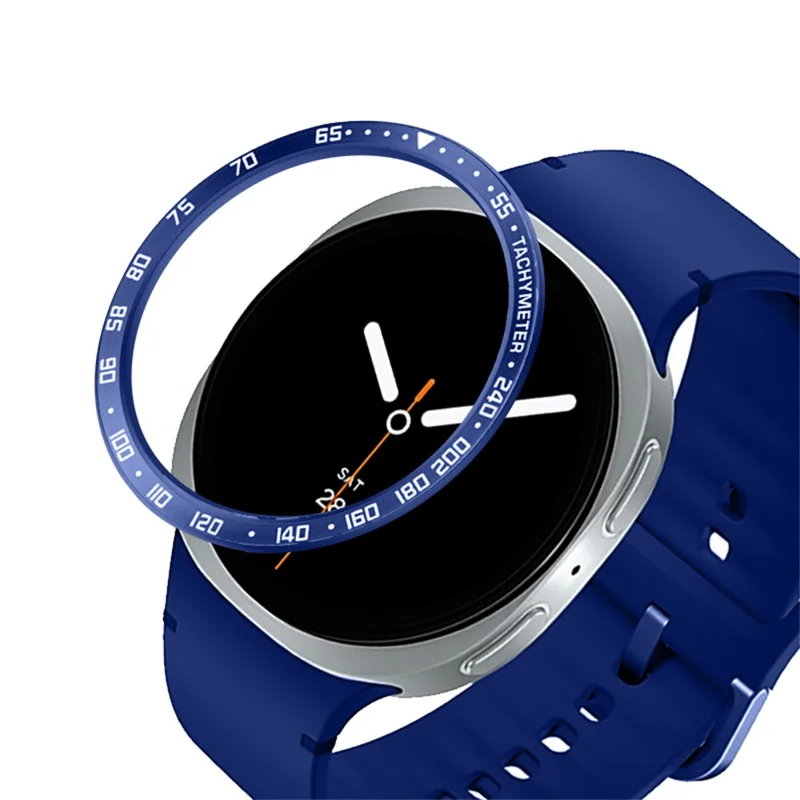 Anel de Bisel de Metal Anti-Arranhões para Samsung Galaxy Watch8 44mm - Azul / Caracteres Brancos