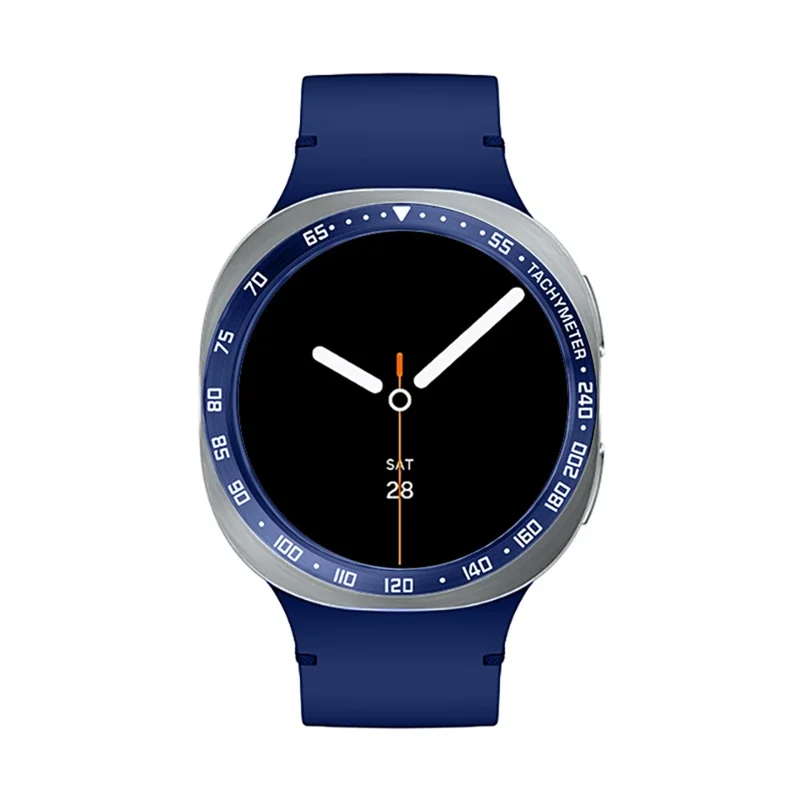 Anel de Bisel de Metal Anti-Arranhões para Samsung Galaxy Watch8 44mm - Azul / Caracteres Brancos