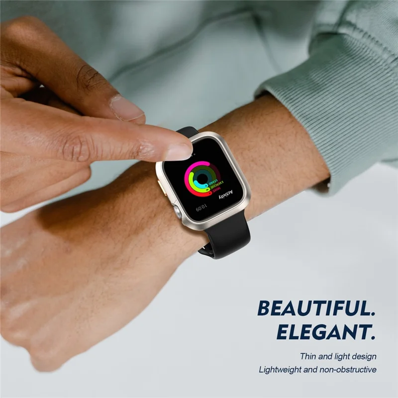 For Apple Watch Series 11  /  10 42mm Case PC Hollow Watch Cover with Orange 3D Textured Button - Starlight