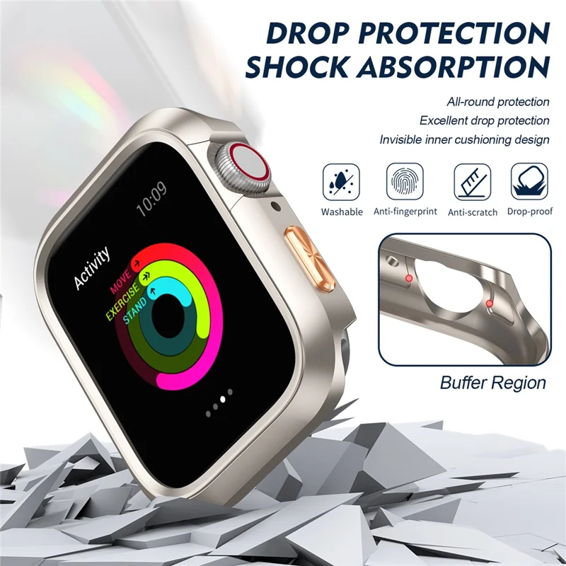 For Apple Watch Series 11  /  10 46mm Case PC Hollow Watch Cover with Orange 3D Textured Button - Starlight