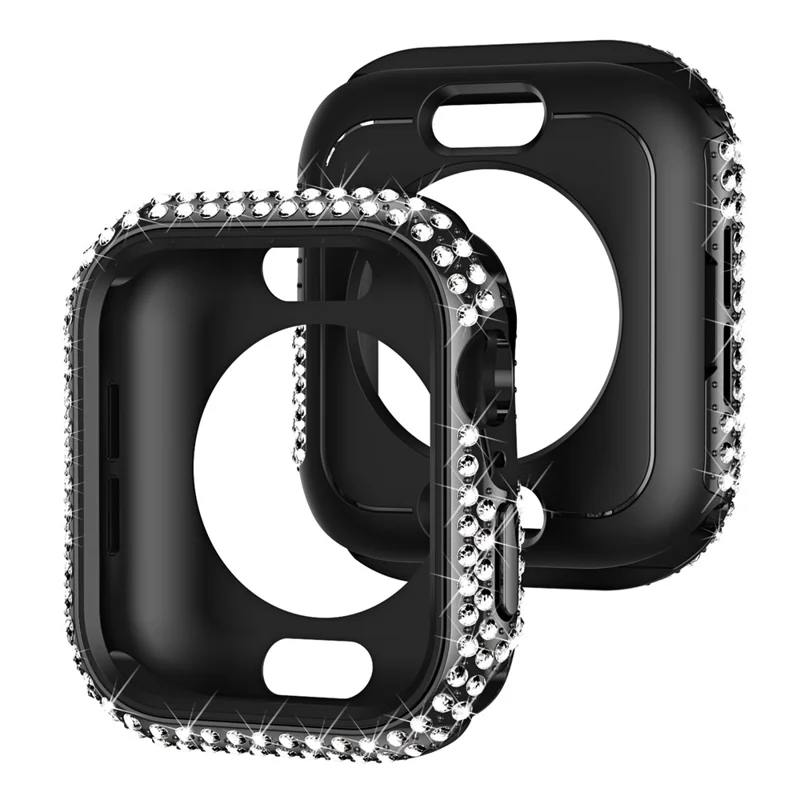 Watch Case for Apple Watch Series 9 / 8 / 7 41mm PC TPU Electroplated Watch Cover with Rhinestone Decor - Black